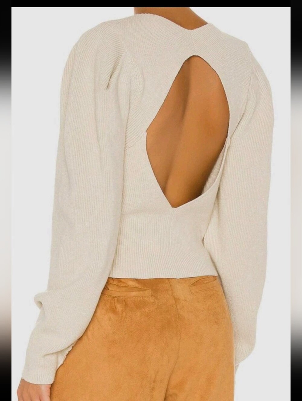 Free People Saffron Ribbed Scoop Open-Back Long Sleeve Top - Beige-S